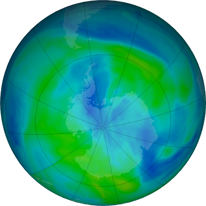 Antarctic ozone map for 28 March 2020